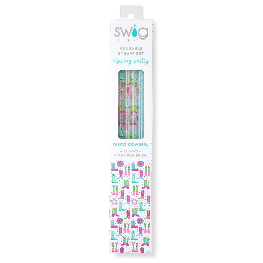 Disco Cowgirl + Aqua Glitter Reusable Straw Set - Image 3