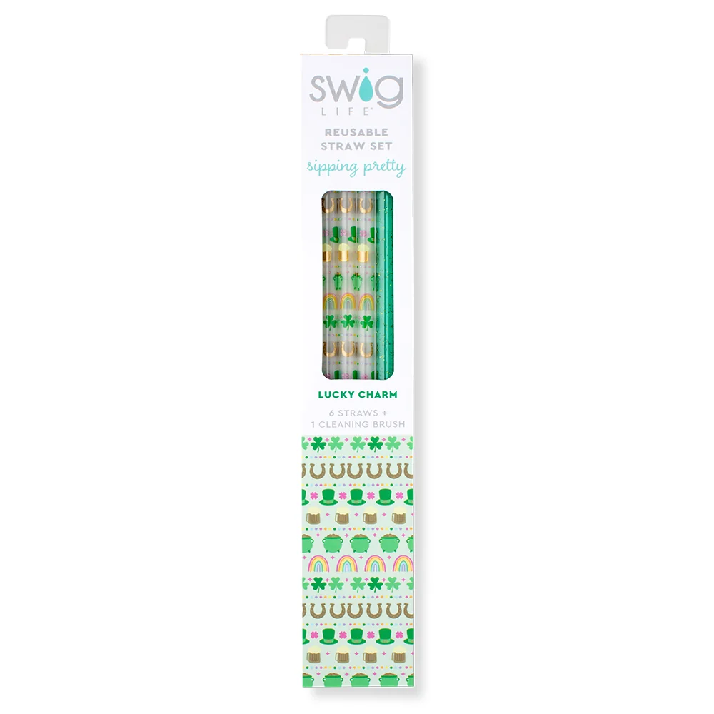 Lucky Charm + Green Glitter Reusable Straw Set - Image 3