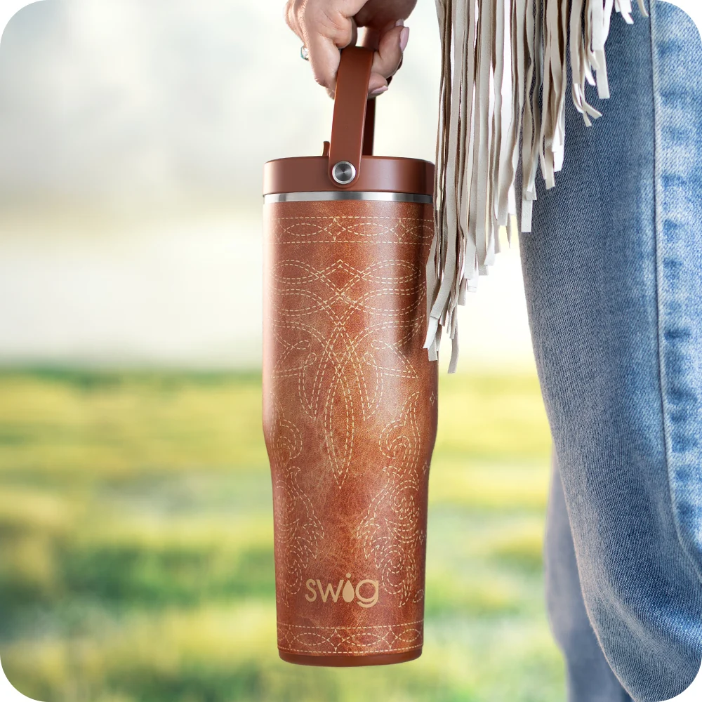 Saddle Stitch Cognac To-Go Tumbler 30oz - Image 3